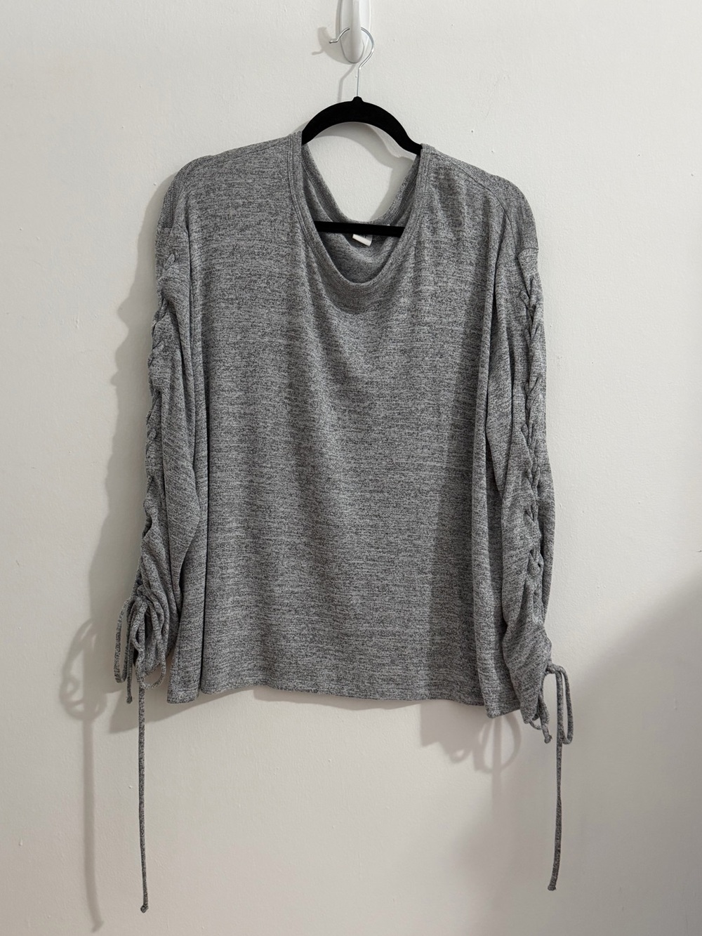 GAP Gray Ruched Tie Sleeve Pullover Top Size XL